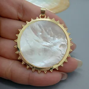 Großer Runder Perlmutt Achat Türkis Anhänger Für Damen Vergoldetes Kupfer Strahlenkranz Perlen Anhänger Mode Schmuck Zubehör