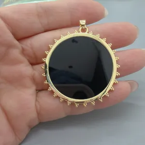 Goldene runde Fassung Anhänger schwarzer Onyx Muschel Halskette Schmuck Zubehör Basteln