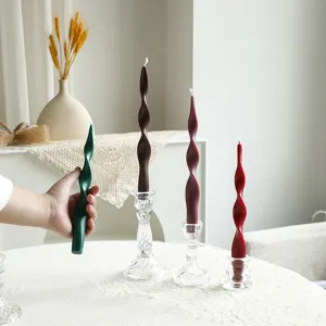 25cm spiral scented soy wax candle, colorful twisted long pillar candle for home decoration.