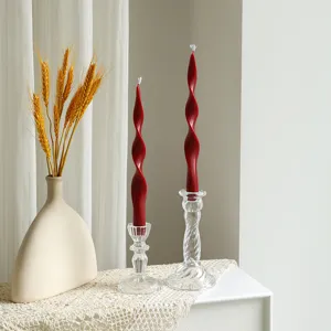 Twisted scented candle set for home decor, elegant spiral soy wax candles with glass holders.