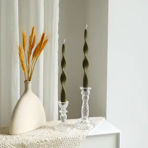 Charming 25cm twisted scented soy wax taper candle detail view for cozy home decoration.