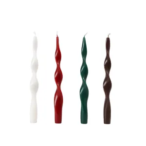 Set of 4 colorful twisted pillar candles, 25cm soy wax decorative candles for home ambiance.