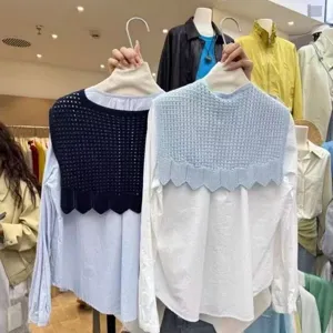 Women's Solid Color Hollow Out Knit Shawl Summer Lightweight Scarf Elegant False Collar Neck Protector Wrap