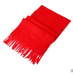 Classic solid red winter scarf with stylish fringe, soft and warm neck warmer for women.
