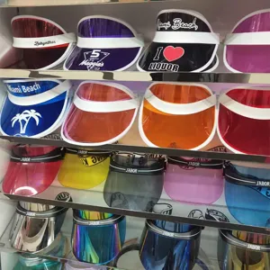 Visiera parasole trasparente in PVC colorato, cappellino laser riflettente per esterni.