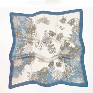 Women Fashion Vintage Floral Print Square Scarf Elegant Satin Neckerchief Silk Feel Hair Bandana For Daily Commute