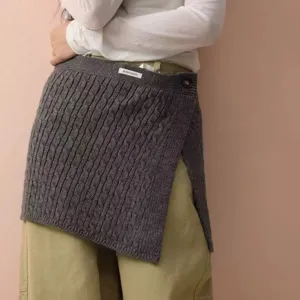 Stylish knitted waist wrap skirt, cozy cable knit winter fashion shawl for women daily wear.