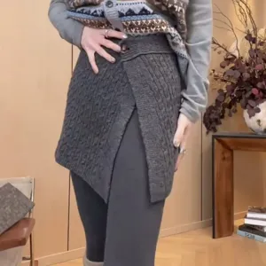 Knitted wrap skirt winter fashion korean style twisted button knitted mini skirt warm