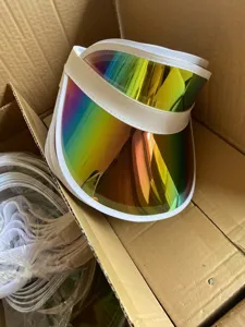 Damen Sonnenblende Kappe transparente PVC Regenbogen Krempe UV Schutz leerer Hut stilvoll.