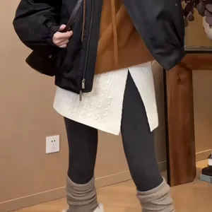 Knit waist wrap skirt fashion cable knit fake hem layering piece casual outfit detail view