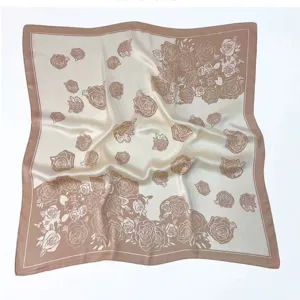 Vintage floral print square silk scarf, elegant retro neckerchief for women styling accessory.