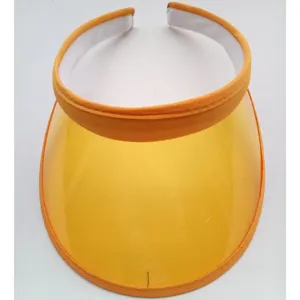 Detailansicht des gelben PVC Sonnenvisiers, transparente kappenlose Mütze für Sonnenschutz.