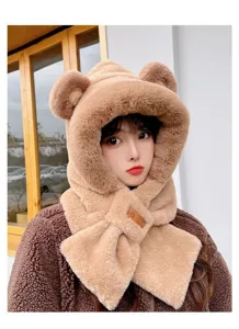 Winter Plüsch Bärenohr Mütze und Schal 2in1 warm süß koreanischer Stil gemütliche Kopfbedeckung