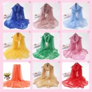 Long foulard uni en mousseline pour femme plage châle léger respirant écharpe de danse.