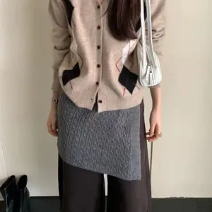 Korean Style Knitted Shawl Wrap Skirt Women Winter Warm Cable Knit Button Decor Fashion Versatile Accessory