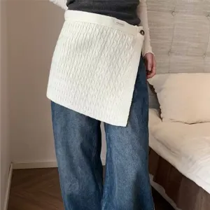 White knitted cable wrap skirt waist tie fashion women winter autumn warm stylish chic piece