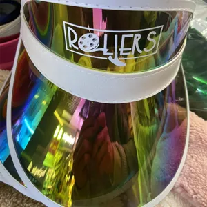Visiera parasole in PVC riflettente e colorato per sport all'aperto, cappellino vuoto laser.