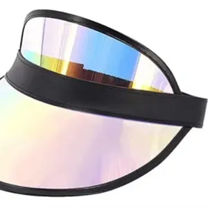 Visiera parasole laser in PVC trasparente con bordo nero, cappellino anti-UV dettaglio.