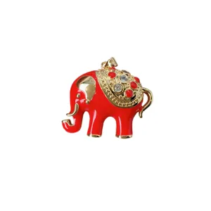 Niedlicher roter Emaile Elefant Anhänger vergoldet Strass Tier DIY Schmuck Accessoire
