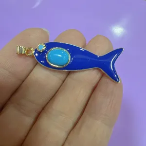Blaues Emailliertes Goldfisch Anhänger Charm DIY Schmuck Süß Tier Halskette Zubehör Geschenk