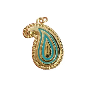 Goldener Metalldrop Anhänger mit blauer Emaille und Perlenrand für DIY Halsketten Schmuck Zubehör