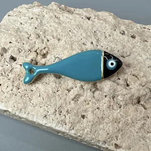 Blauer Emaillierter Fisch Anhänger Goldrand Besserer Blick DIY Schmuck Zubehör Stilvoll