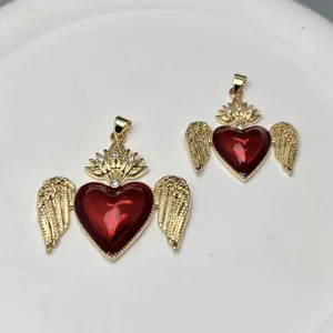 Pendentif cœur rouge ailé doré en alliage émail accessoires de bijoux DIY charme tendance chic