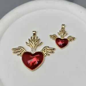 Pendentif cœur rouge aile couronne en alliage accessoire bijoux DIY pour collier fait main