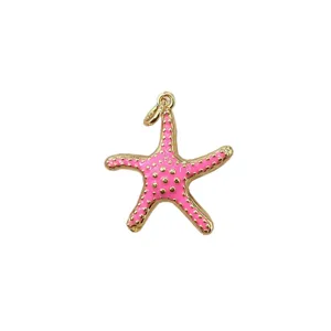 Rosa Seestern Anhänger Charm mit Goldrand Emailliert Strand DIY Schmuck Zubehör