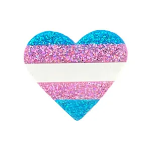 Broche badge cœur drapeau de la fierté transgenre pailleté pour festival et accessoires.