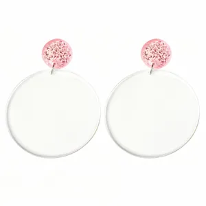 Cute kindergarten acrylic earrings with colorful bubble text and sparkling glitter studs.