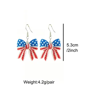 USA Independence Day bow earrings, sparkling glitter star and stripe drop earrings.
