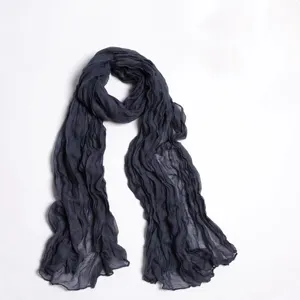 Dark grey pleated scarf for women, lightweight solid color shawl and neckerchief wrap.
