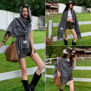 Classic plaid scarf women autumn winter warm versatile shawl wool blend wrap fashion 2025