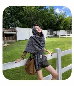 Classic plaid scarf women autumn winter warm wool blend versatile shawl neckerchief 2025