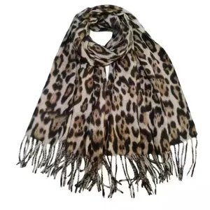 Écharpe à franges motif léopard pour automne et hiver, châle cachemire épaissi détail.