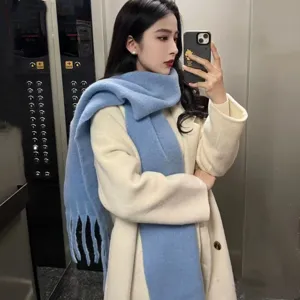 Écharpe Chaude et Épaisse d'Hiver Femmes Doux Toucher Cachemire Glands Design Uni et Carreaux Long Tour de Cou Mode