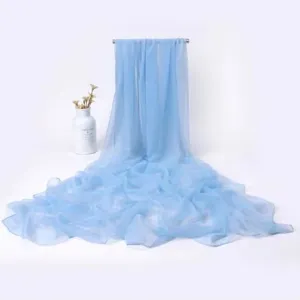 Solid color light blue ice silk shawl thin summer scarf women beach wrap drapes