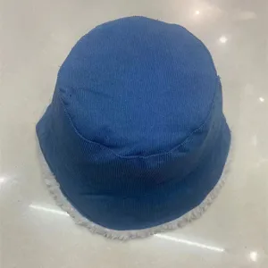 Corduroy bucket hat for women winter warm fuzzy plush lamb wool basin hat detail view