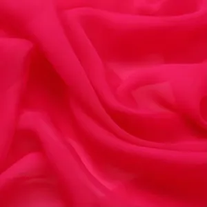Red chiffon scarf fabric detail, lightweight sheer silk shawl material for summer daily wear.