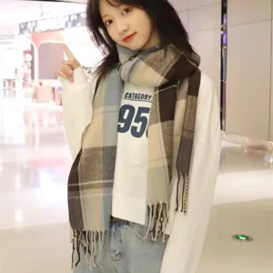 Classic plaid tassel scarf for autumn and winter, soft cashmere feel long winter scarf.