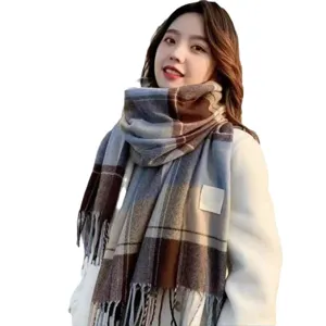 Classic plaid tassel scarf for women and men, cozy autumn winter long warm cashmere feel wrap.