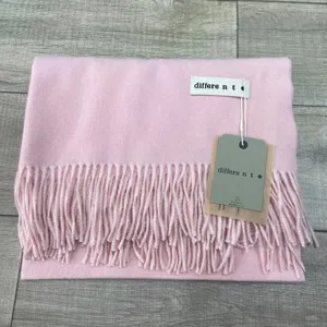Écharpe d'hiver unie en mélange de cachemire pour femme, châle chaud à franges, rose mode.