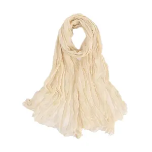 Solid Color Crinkled Voile Scarf Hijab Lightweight Shawl for Women Daily Wear Main View