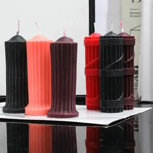 Set de vela aromática columna romana, diseño texturizado único, adorno decorativo de cera de soja.