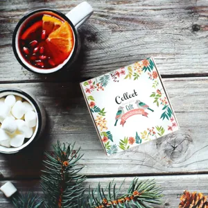 Mini scented candle gift box with cute floral bird illustration for wedding party favors and decor