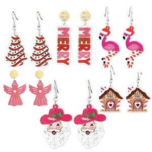 Weihnachten Acryl Glitzer Ohrhänger Niedlicher Weihnachtsmann Lebkuchenhaus Flamingo Engel Bedruckte Ohrringe Für Damen Feiertag Party Schmuck Geschenk