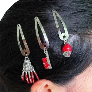 Halloween Neuheit Metall Haarklammer Horror Blutfleck Totenkopf Punk Snap Klip Kostüm Party Haarstyling Zubehör