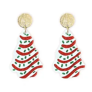 Weihnachtsbaum Ohrringe für Damen, rote und grüne Glitzer festliche hängende Schmuckstücke.
