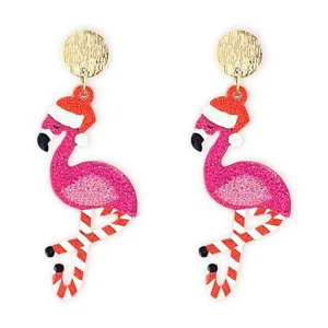 Weihnachtliche Flamingo Ohrringe mit Glitzer Weihnachtsmann Mütze Damen Modeschmuck Geschenke